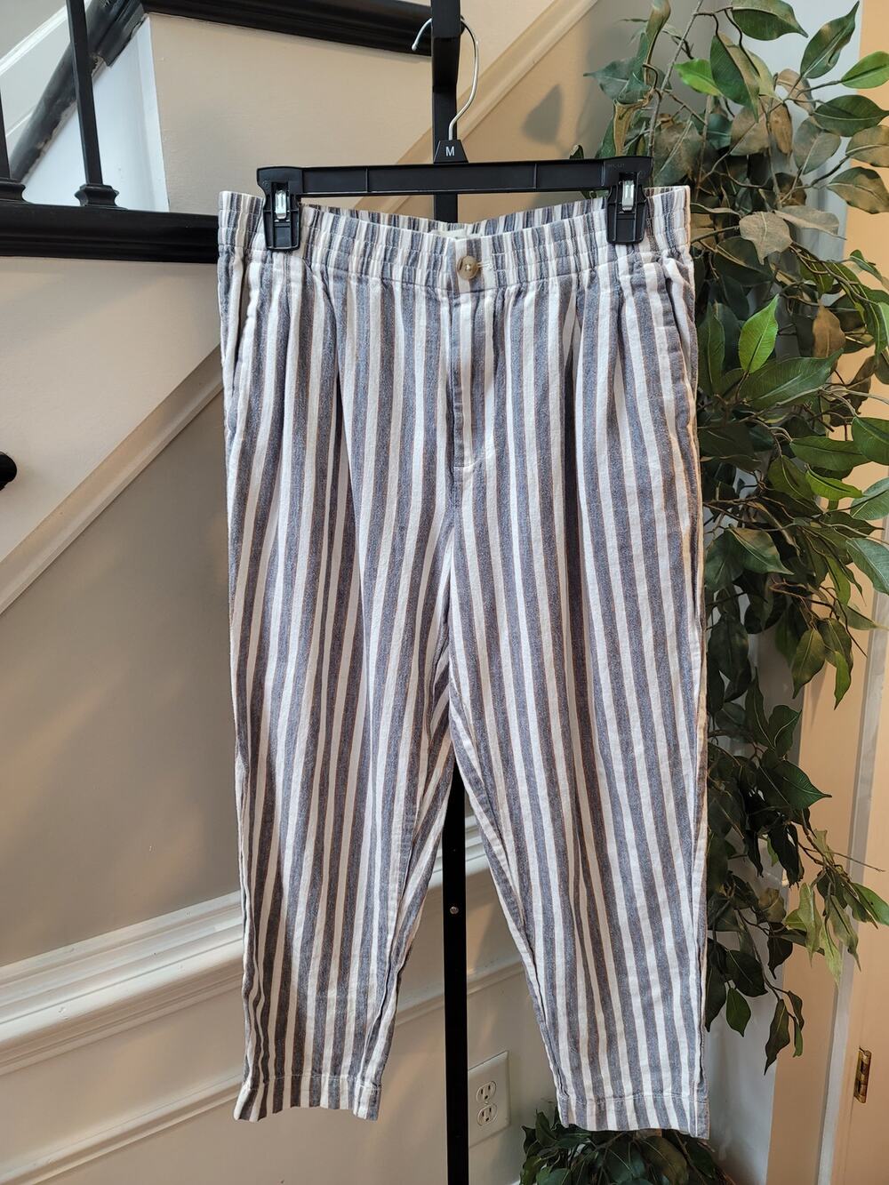 Madewell Tapered Pants Women's Small Grey White Striped High-Waisted Relaxed Fit
